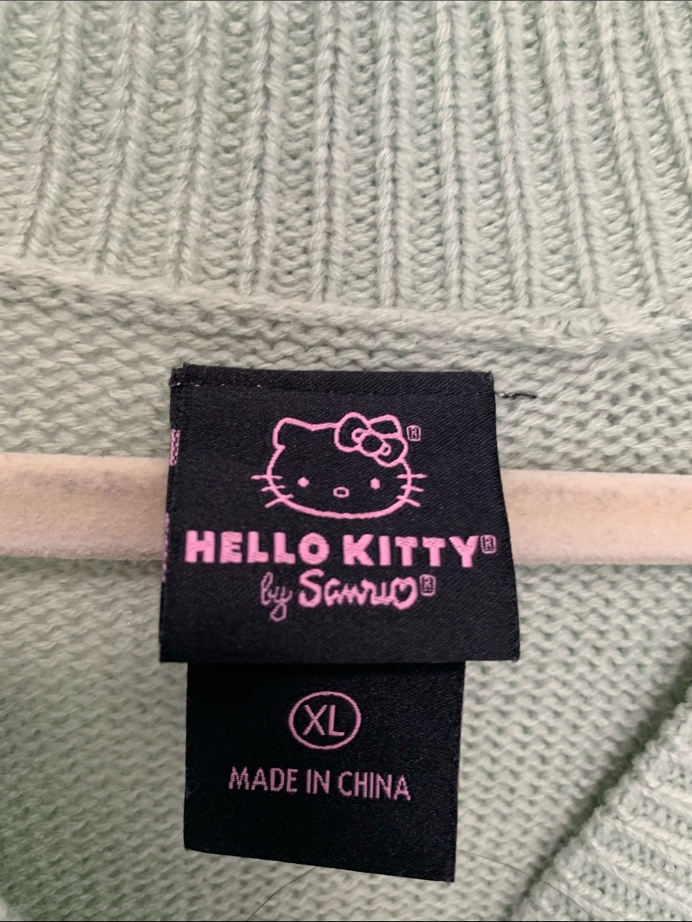 Sanrio Hello Kitty Mushroom Patch Sage V-Neck Cardigan Sweater - Picture 2 of 8